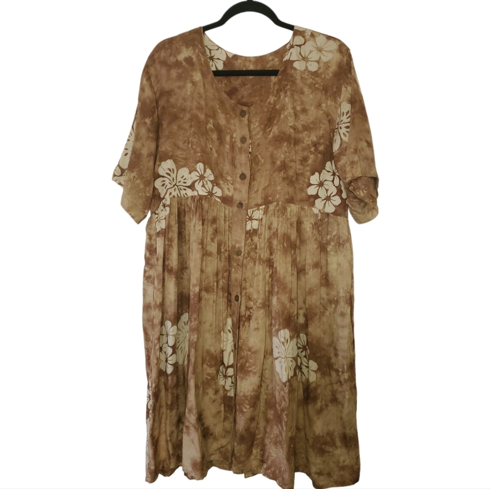 La Isla Women's Hawaiian Resort Wear Dress Large Midi Neutral Color